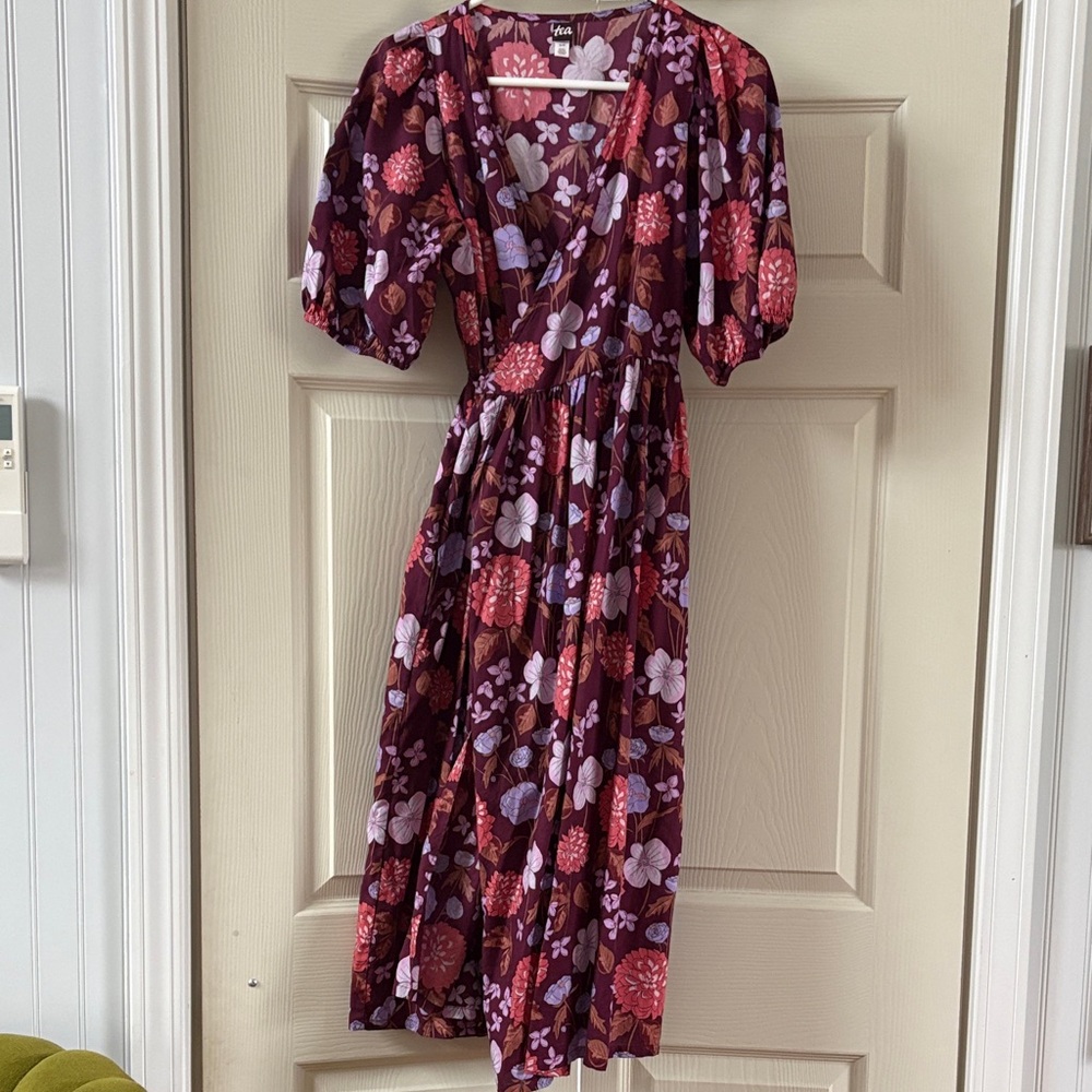 Tea Collection Burgundy Floral Midi Dress